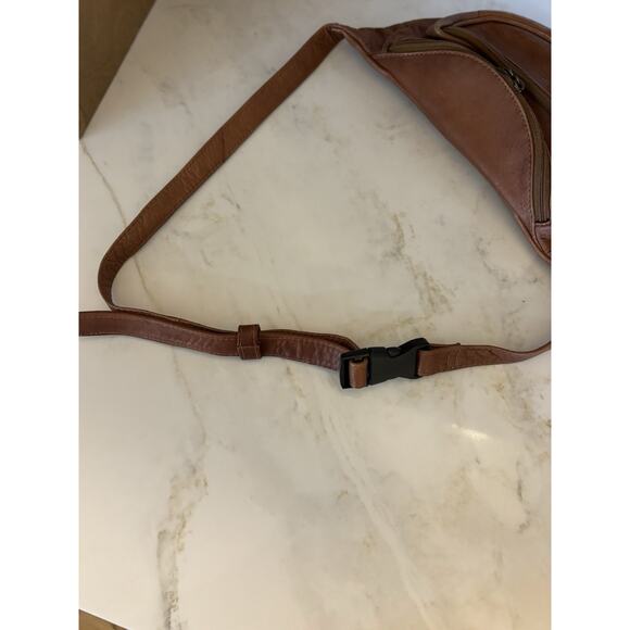 Vintage Brown Leather Fanny Pack Waist Belt Bag Festival Zippers Boho - Picture 2 of 8